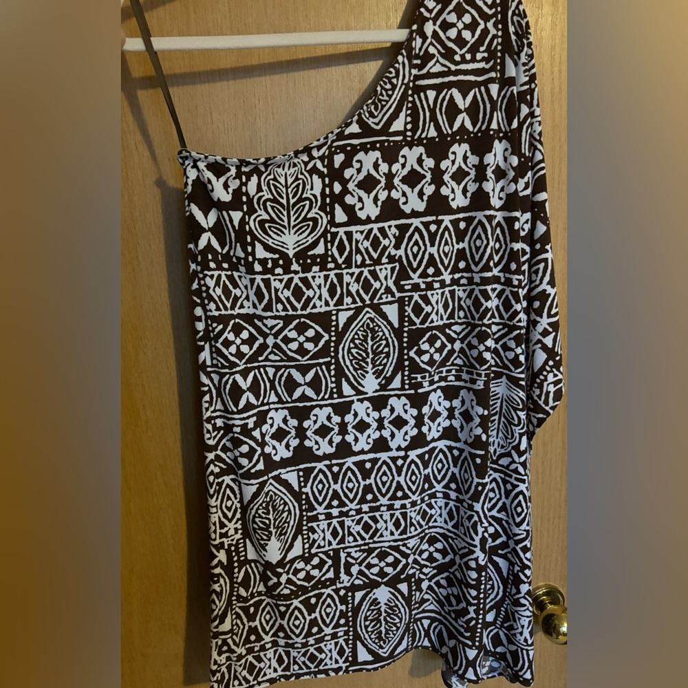 Tori Richard Honolulu- Brown and Cream Asymmetrical  Midi Sundress/Beach Coverup